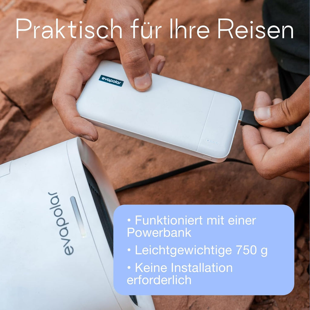 Evapolar evaCHILL Luftkühler & Luftbefeuchter - Leise & tragbar – Kühler für Heim, Büro, Camping, auf Reisen – USB-Anschluss für einfaches Verbinden & integriertes LED-Nachtlicht - grau