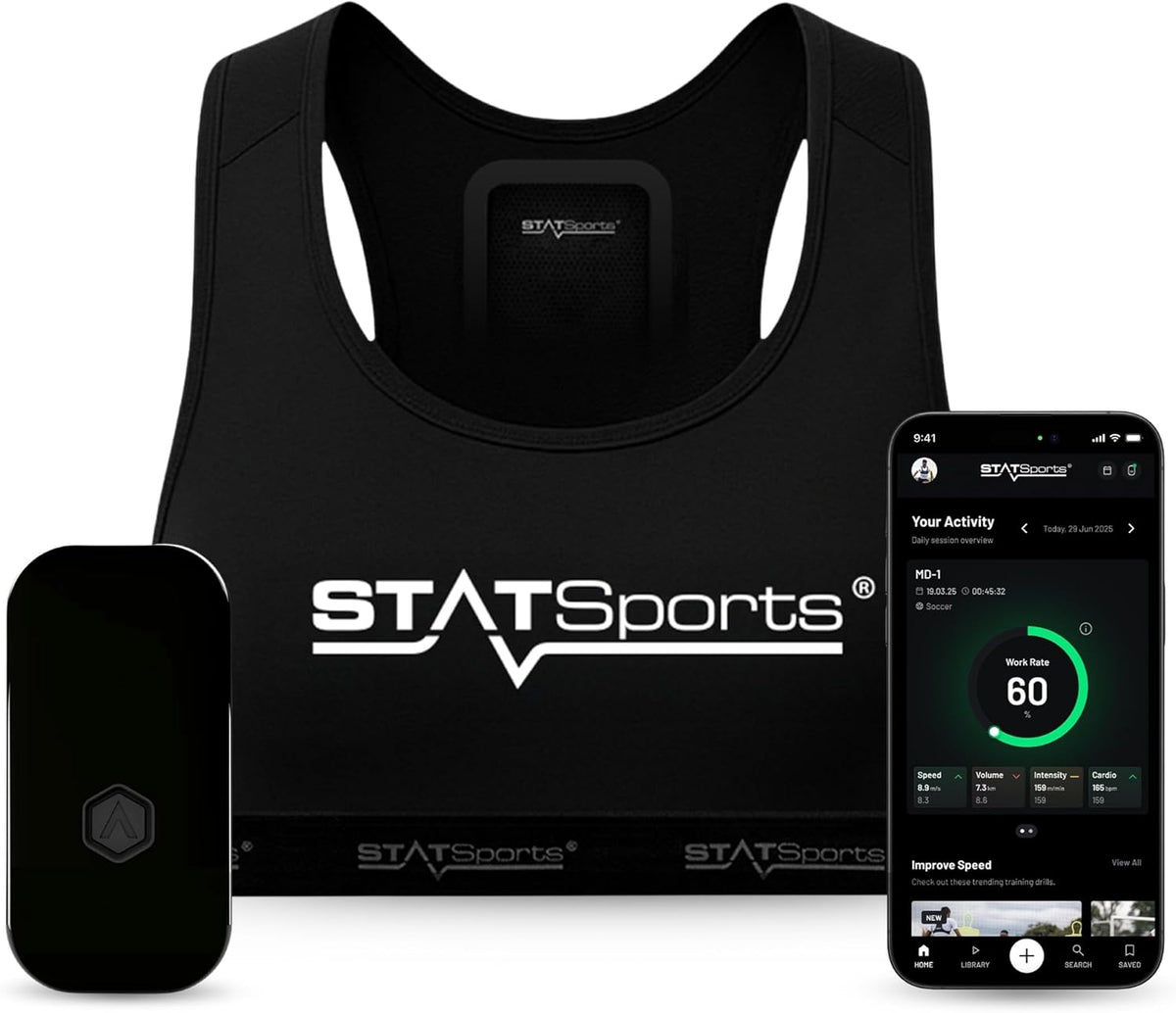 STATSports Academy Fußball Tracker Weste – Entfalte Elite-Leistung mit Profi-Coaching, Übungen & Ernährungsplänen – Misst 24 Leistungsmetriken – GPS Weste für Profi-Spieler & Teams, Erwachsene L