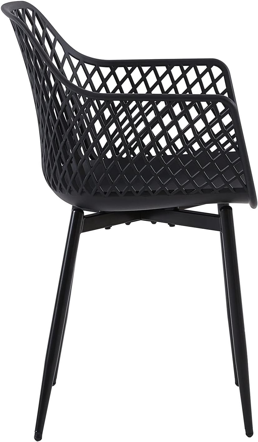 Gartenstuhl 6er Set, Outdoor Stuhl mit Armlehne, Armlehnensessel Loungesessel Lehnstühle, Gartenstühle 120 kg belastbar, Schwarz
