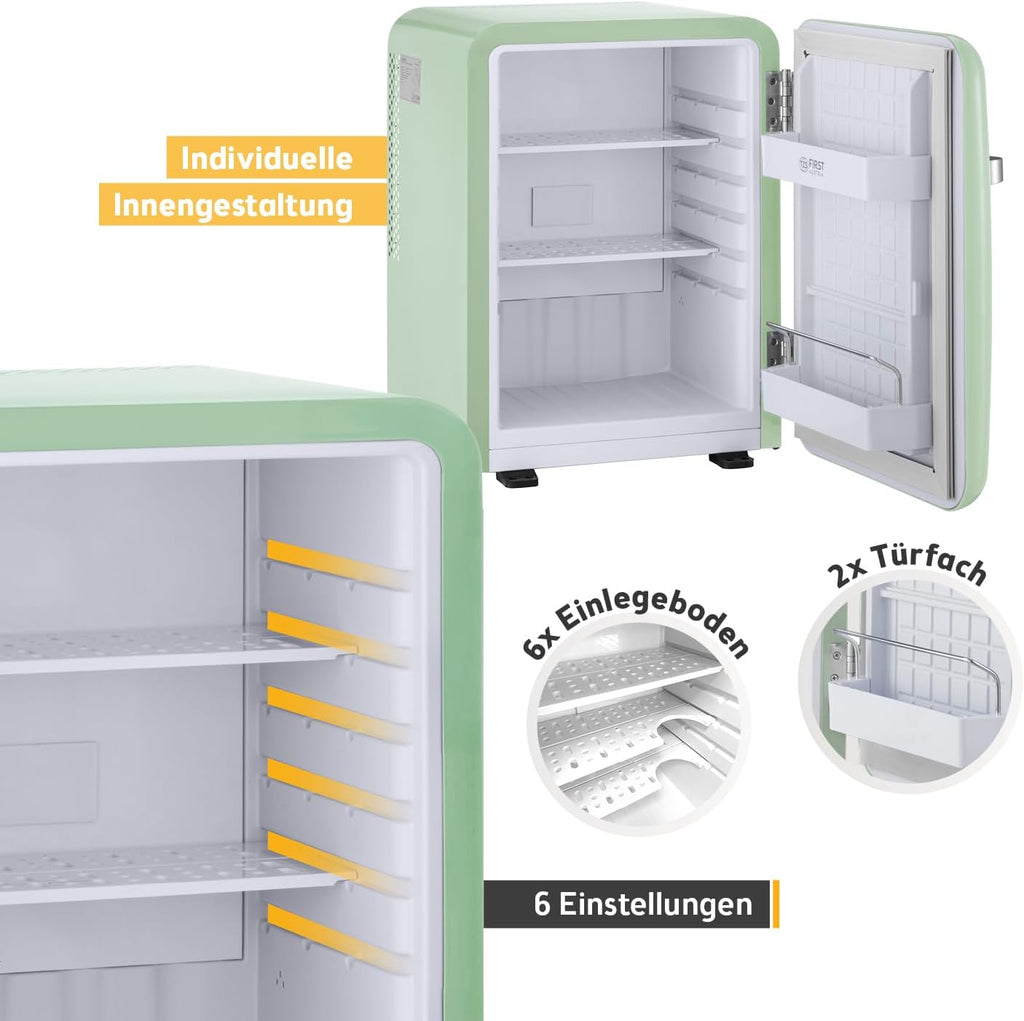 TZS First Austria - Retro Mini Kühlschrank 40L - Lautlos - Vintage Minibar für Schlafzimmer & Büro - mint