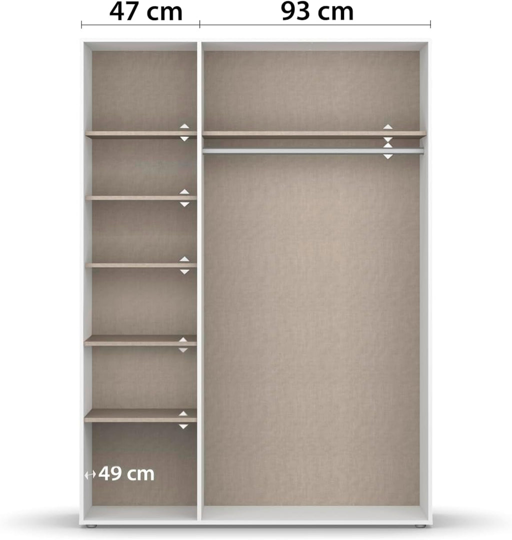 Rauch Möbel Nabila Kleiderschrank für Schlafzimmer, Kinderzimmer, Jugendzimmer, Flur, 3-türig, Push-to-Open, mit Zubehör Classic, Farbe Weiß, Breite 140 cm