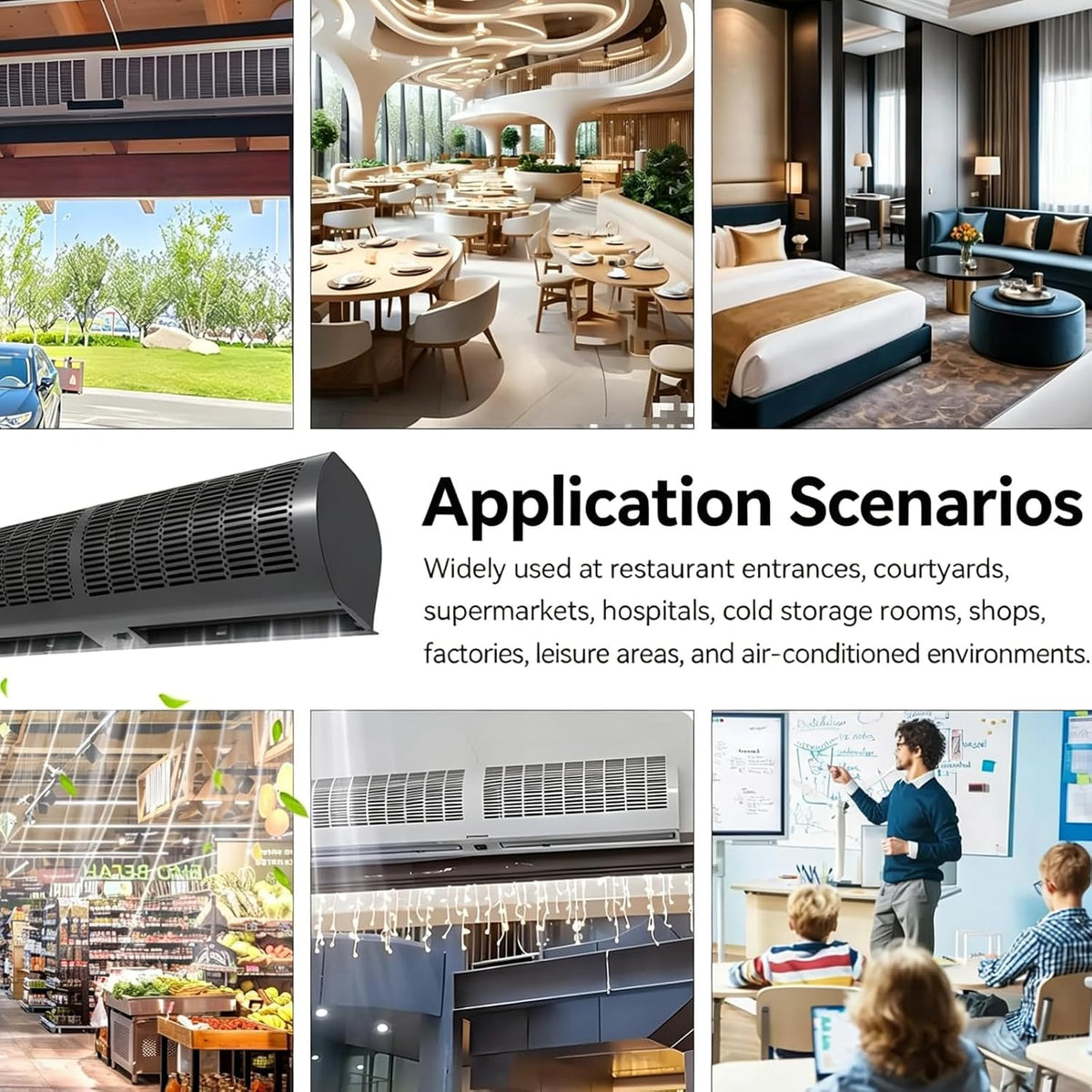 135W Wandventilator Für Türen, Energiesparendes, Leises Wandgerät, Mit Fernbedienung, Windgeschwindigkeit 11 M/s, Einfache Installation, Für Den Gewerblichen Und Privaten Gebrauch