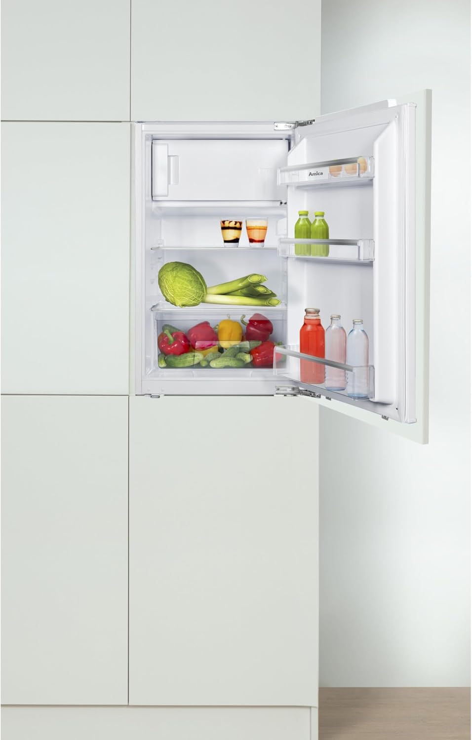 Amica Einbau‑Kühlschrank mit Gefrierfach Festtür‑Technik 880 mm Nische elektronische Steuerung Inverter‑Motor LED Beleuchtung 87,1 x 54 x 54 cm – Einbau Kühl Gefrierkombination