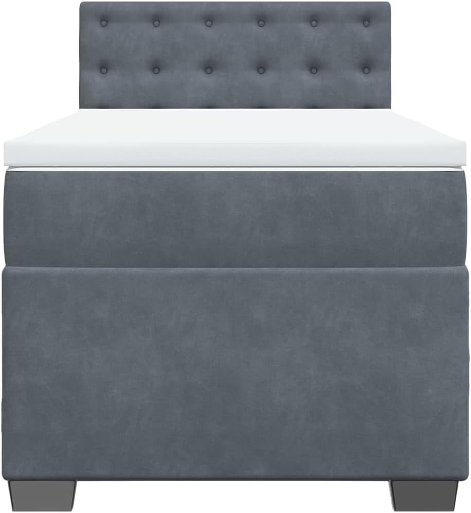 vidaXL Boxspringbett, Polsterbett Bett mit Matratze, Bettgestell mit Kopfteil Lattenrost, Einzelbett für Schlafzimmer, Dunkelgrau 80x200cm Samt