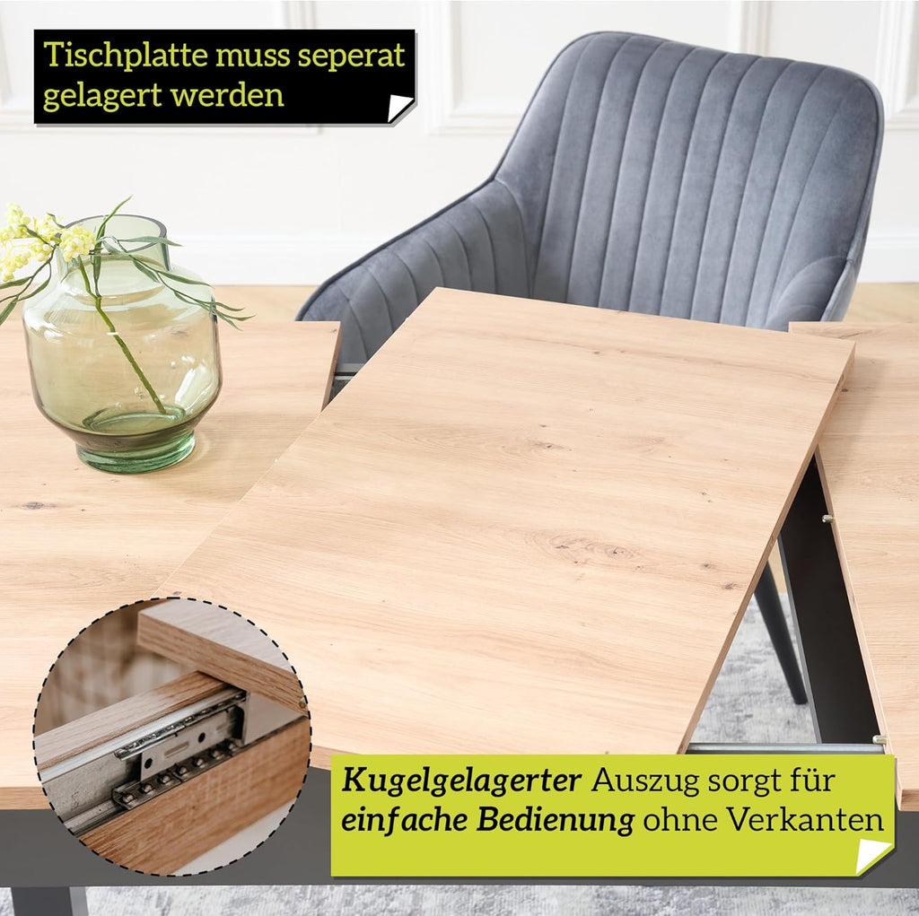 smart Esstisch 80x80 cm Asteiche, Küchentisch ausziehbar bis 120 cm, Esszimmertisch aus Holzwerkstoff inkl. erweiterbare Auszugsplatte, moderner Tisch für bis zu 6 Personen