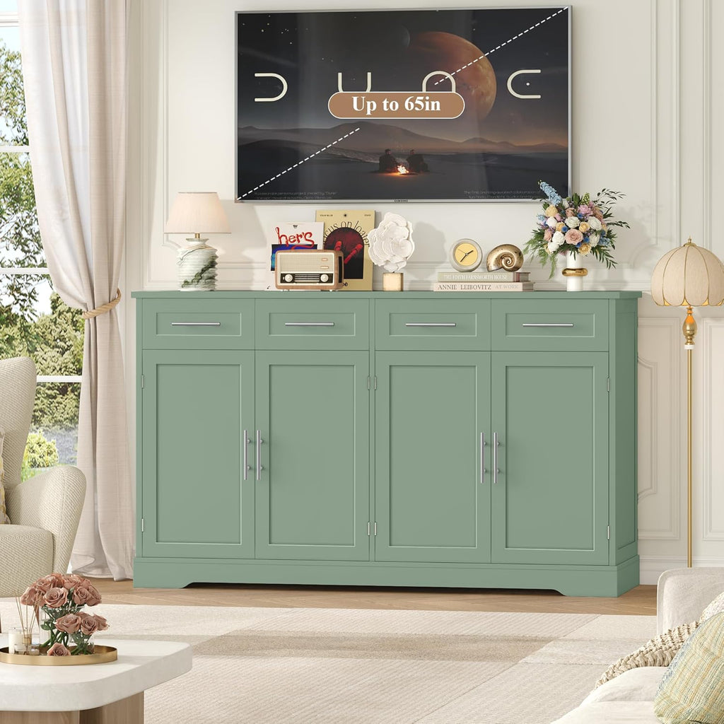 HOCSOK Sideboard, 150cm Breit Küchenschrank mit Arbeitsplatte, Kommode Küche mit 4 Türen und 4 Schubladen, Küchenbuffet Buffetschrank Anrichte mit Griffen für Wohnzimmer Küche Esszimmer