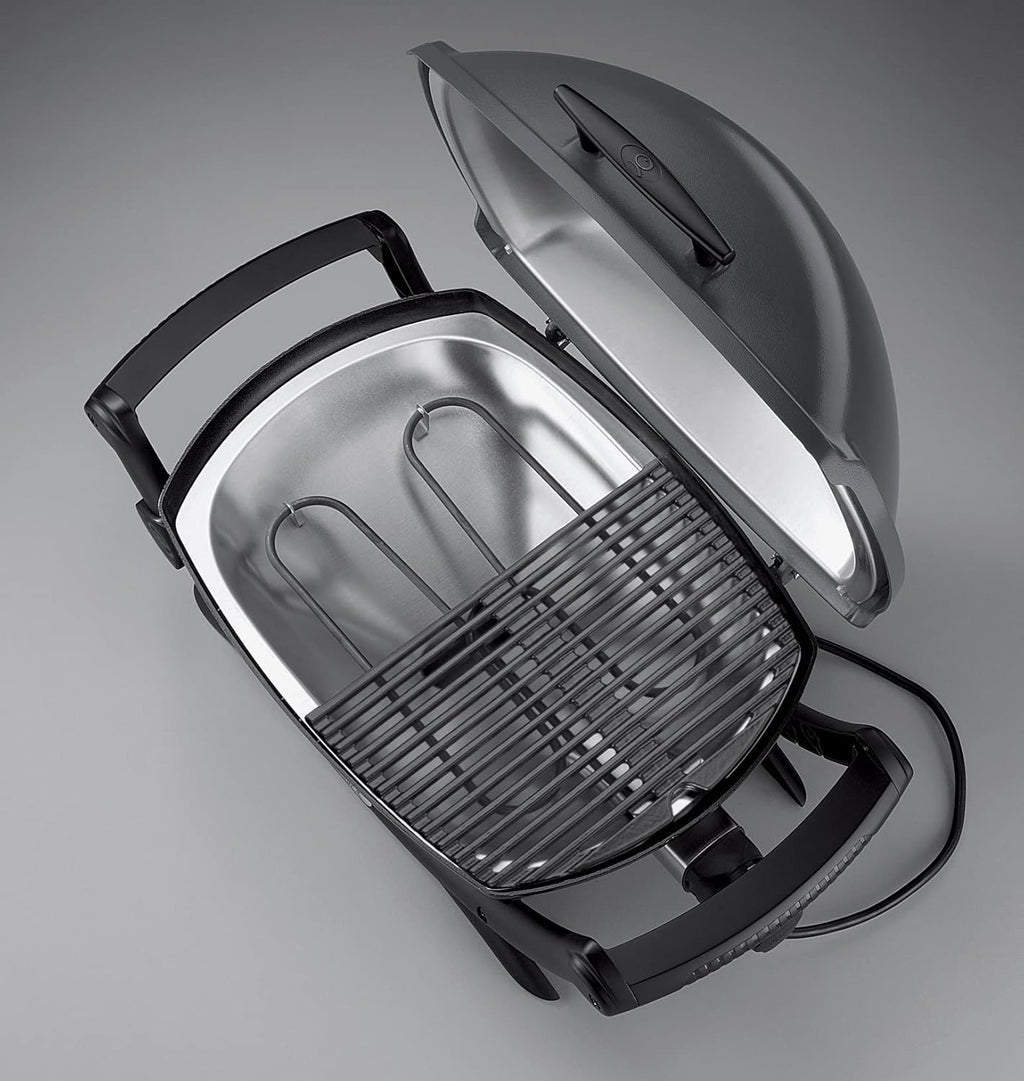 Weber Q2400 Elekrogrill mit Seitentischen, 54 x 39cm Grillfäche, portable, 2-geteilter porzellanemaillierter Guss-Grillrost, Aluminiumguss Deckel & Gehäuse - Dark Grey (55020079)