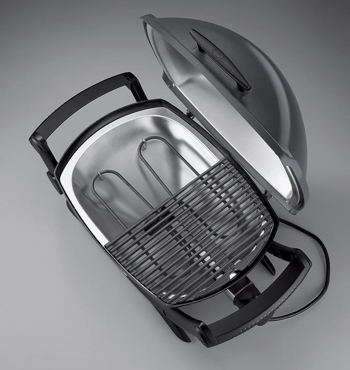 Weber Q2400 Elekrogrill mit Seitentischen, 54 x 39cm Grillfäche, portable, 2-geteilter porzellanemaillierter Guss-Grillrost, Aluminiumguss Deckel & Gehäuse - Dark Grey (55020079)