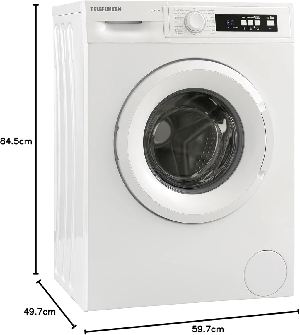 Telefunken W-01-52-W Waschmaschine (5 kg / 1000 U/Min) mit Mengenautomatik und Überlaufschutz / 15 Programme/Startzeitvorwahl/weiß