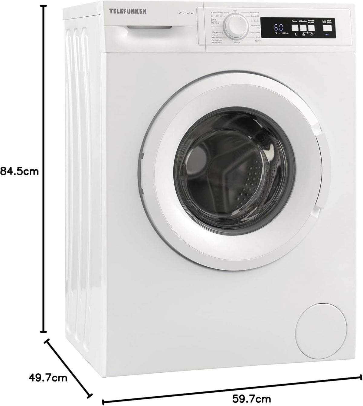 Telefunken W-01-52-W Waschmaschine (5 kg / 1000 U/Min) mit Mengenautomatik und Überlaufschutz / 15 Programme/Startzeitvorwahl/weiß