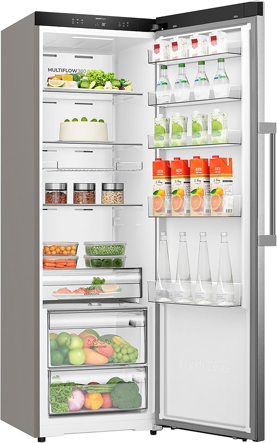 Gorenje RN618C6X6WF Kühlschrank, 372 Liter, SmartFit, 185cm Höhe, CrispZone mit Feuchteregler, Wifi, Flaschenhalter, Easy-open Griff, Inverter, BxHxT: 59,5×185,6×60 cm, Edelstahl