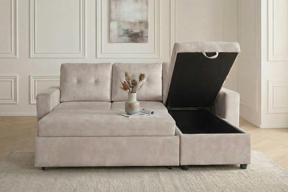 Riess Ambiente Ecksofa Apartment - 205cm - beige, 3-Sitzer mit Bettfunktion und Stauraum, beidseitig montierbar