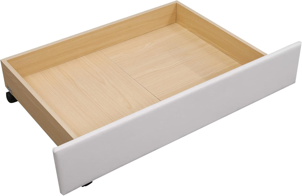 Polsterbett 140 x 200 cm, Bettgestell mit Lattenrost und Kopfteil, 2 Schubladen und Kopfteil mit Zugpunktnieten, Viel Stauraum, Holz & Kunstleder, Jugendbett Gästebett(Weiß)