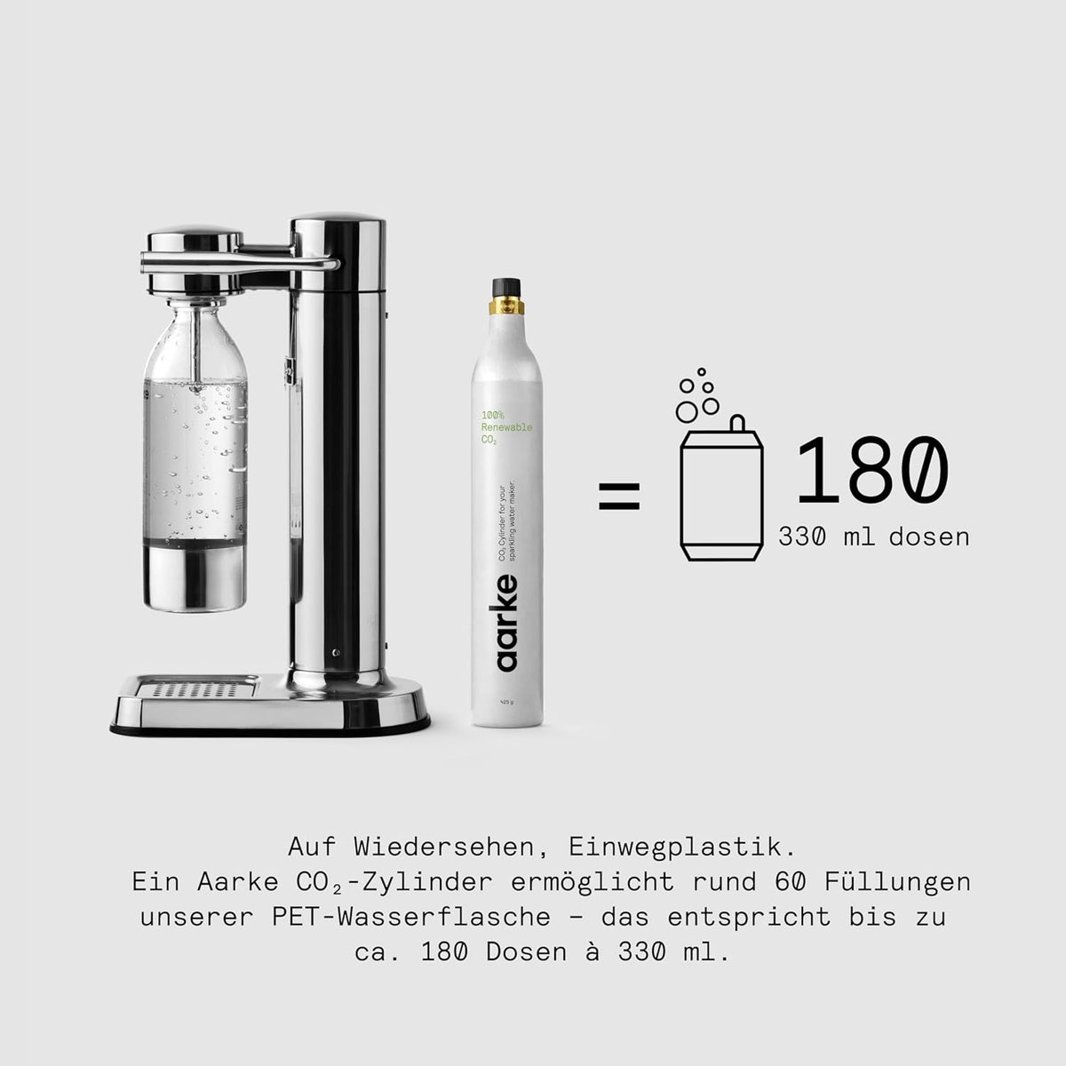 Aarke Carbonator 3, Wassersprudler aus Edelstahl im modernen Edelstahl Finish mit BPA-freier 1L PET-Flasche, Sprudelwasserbereiter für Leitungswasser, kompatibel mit 60L CO2-Zylindern