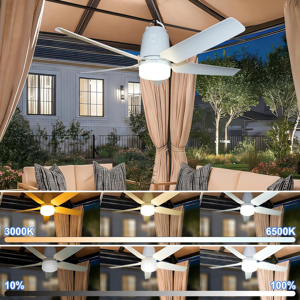 SHUNLEE Deckenventilator Outdoor mit Beleuchtung 80CM, Deckenventilator Indoor/Outdoor mit Stecker, Fernbedienung und Leise, Mobiler Ventilator Lampe für Terrasse, Ceiling, Pavillon, Wohnzimmer (80CM)
