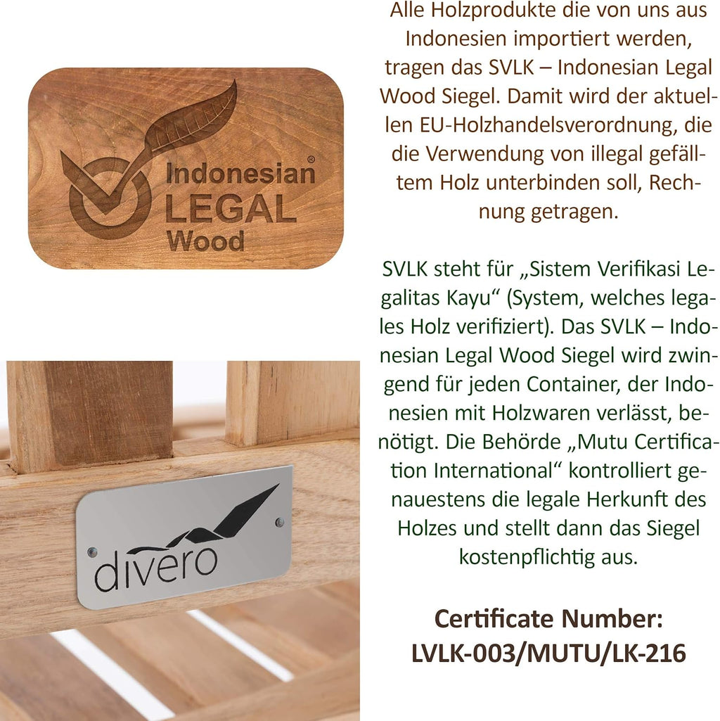 DIVERO Bananenstuhl Miami geschwungen aus Teak Holz, unbehandelt – Reine Handarbeit – Farbe: Natur-Braun
