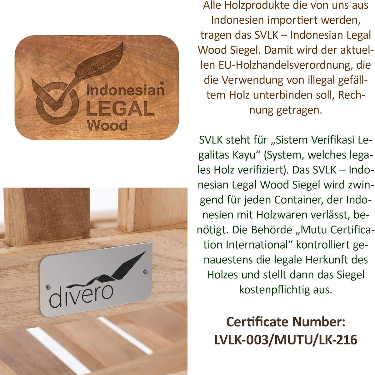 DIVERO Bananenstuhl Miami geschwungen aus Teak Holz, unbehandelt – Reine Handarbeit – Farbe: Natur-Braun
