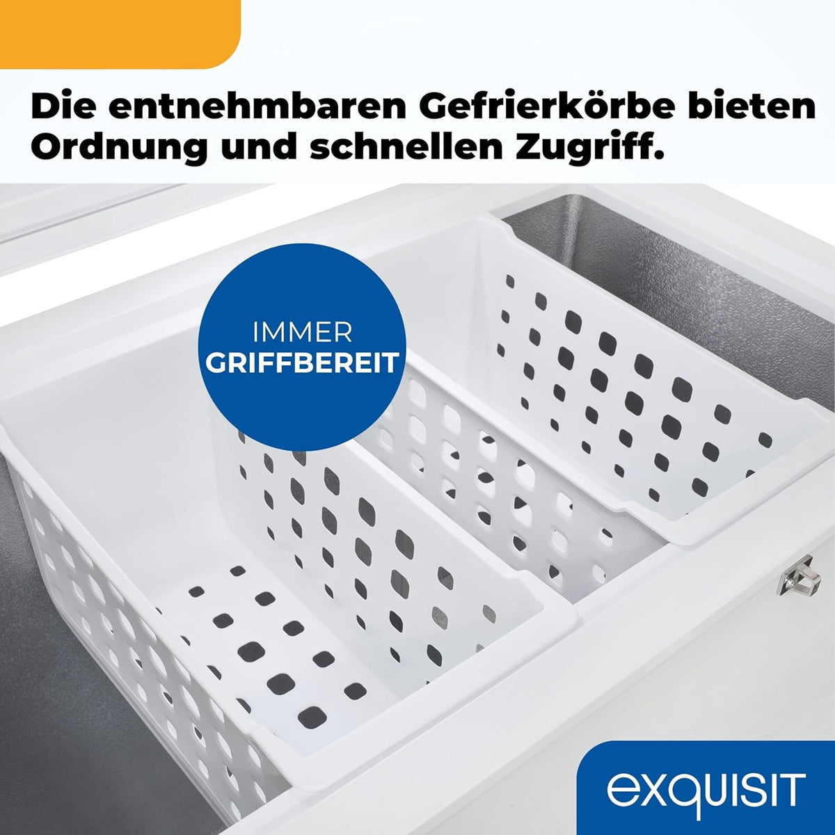 Exquisit Gefriertruhe, Kühlfunktion, 2-in-1, 198 Liter, Türschloss, 4-Sterne-Gefrieren, Schnellgefrieren, 2 Rollen, GT201-HE-040E weiss