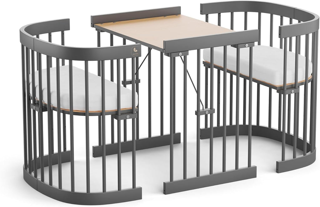 tweeto® Babybett 7 in 1 – mitwachsendes Babybett aus Holz | höhenverstellbares Beistellbett & Gitterbett | umbaubar zu Kinderbett & Laufstall (Buche Natur)