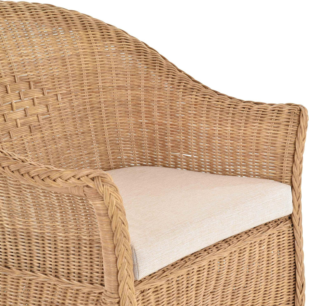 Rattan-Sessel Natur/Esszimmersessel Korb-Sessel inkl. Polster Beige/Rattanmöbel Rattansessel Rattanstuhl mit Armlehnen Lounge Flechtsessel (mit Polster, Honig-Dunkel)