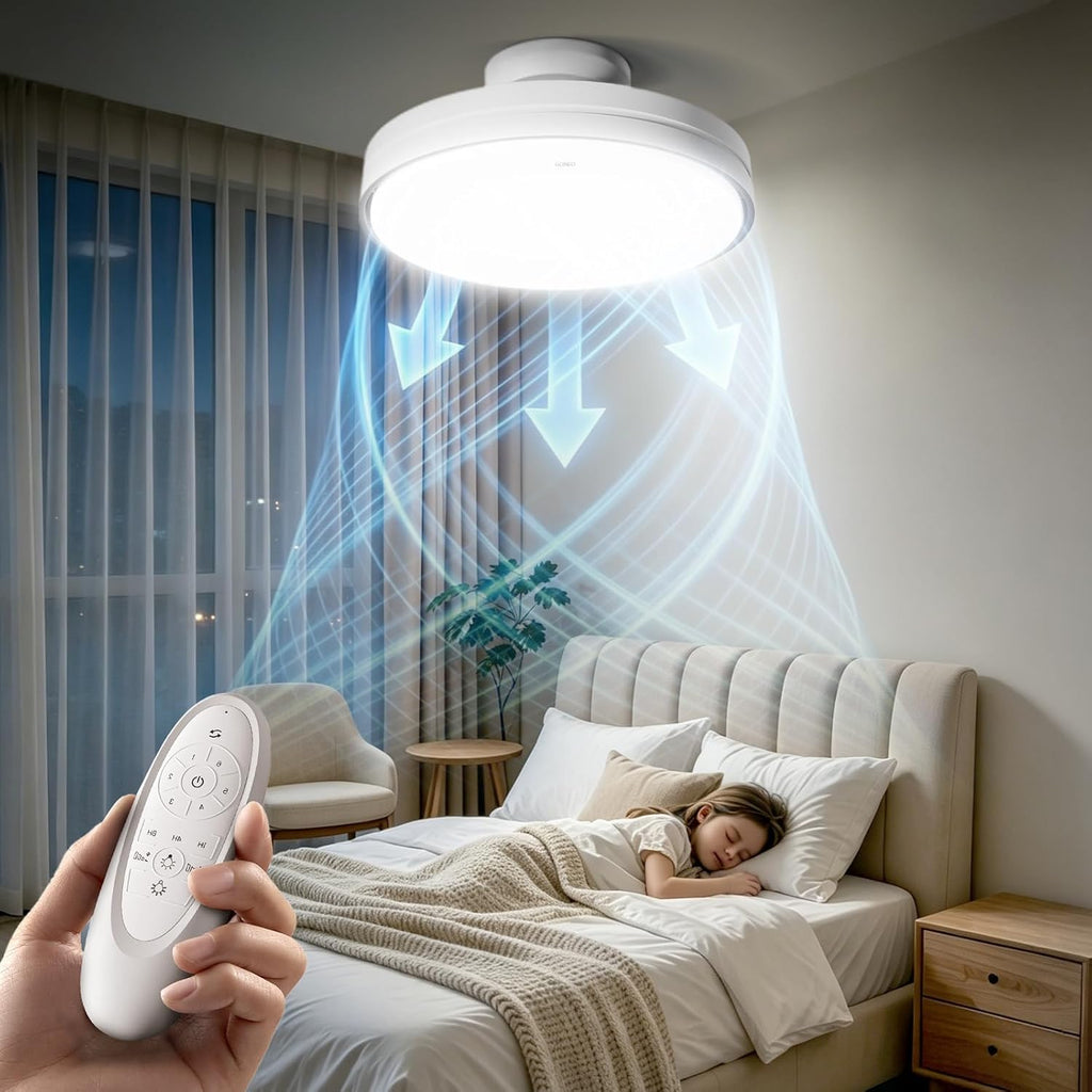 GONEO Deckenventilator mit Licht ohne Flügel - 24,5 cm flach, Unterputz, 60W, LED dimmbar 3000–6500K, 6 Stufen, Fernbedienung Timer, leise, für Schlafzimmer Kinderzimmer Büro | niedrige Decke Wohnung