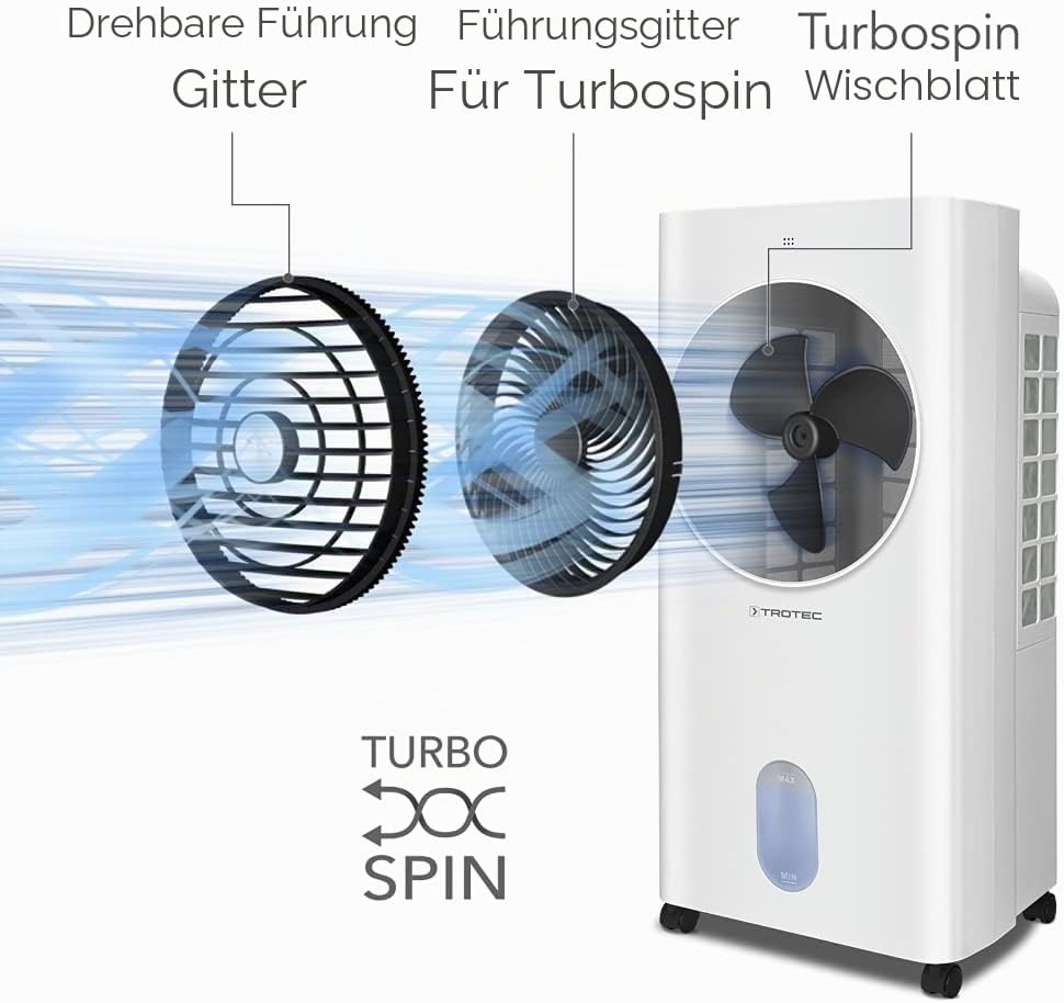 TROTEC Aircooler PAE 31 mobiler Luftkühler, 3-in-1 Luftkühler, Luftbefeuchter und Ventilator, 6 l Tank, 1,1 l/h Verdunstungsleistung, 3 Gebläsestufen, Timer, Nachtmodus