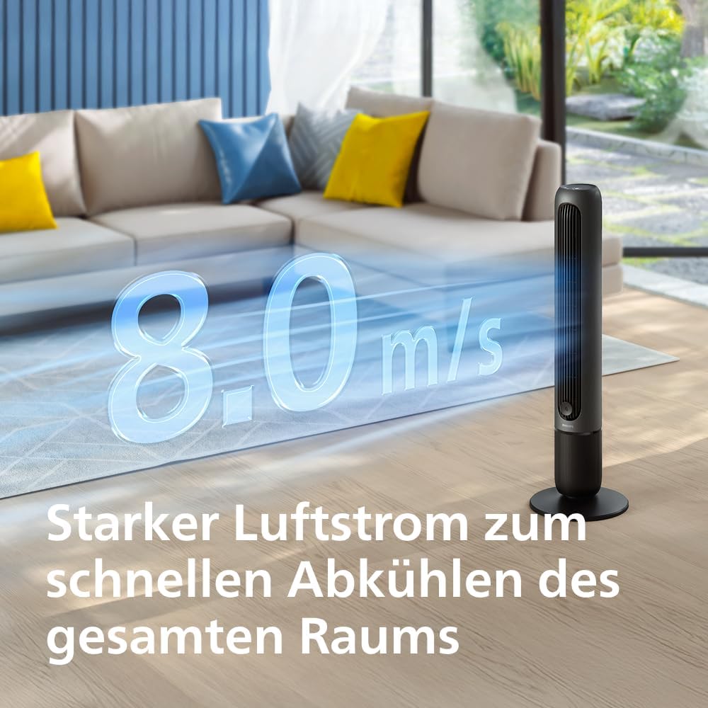 Philips Turmventilator 5000 Series. Leistungsstarke 8,0 m/s, ultra-leise 24 dB, niedriger Energieverbrauch, Fernbedienung, 5 Geschwindigkeitsstufen, Schlafmodus, 9-h-Timer, 80° Oszillation (CX5540/01)