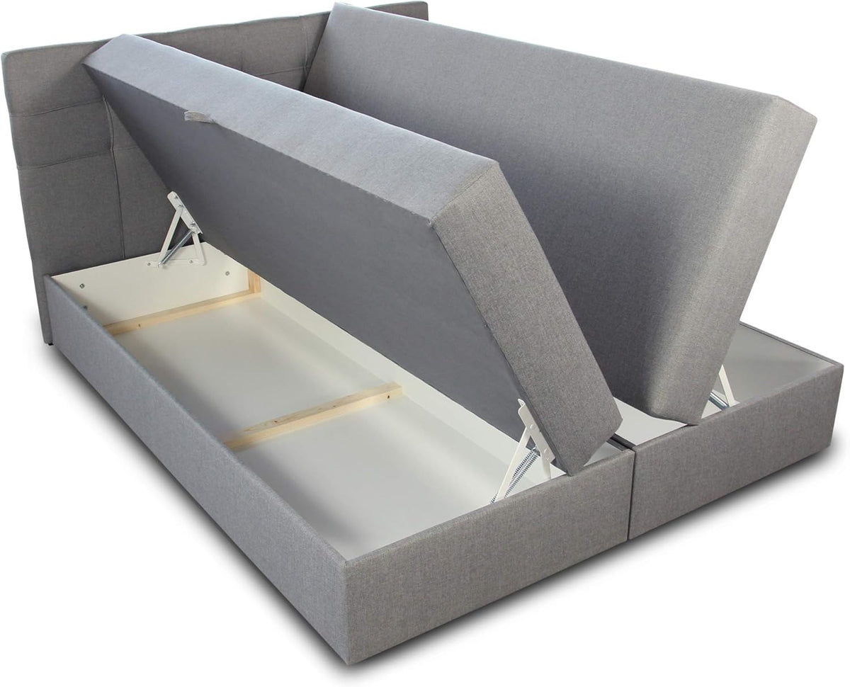 Sofnet Boxspringbett Best mit 2 Bettkästen, Doppelbett mit Bonell-Matratze und Topper, Polsterbett, Bett, Bettgestell, Stilvoll, Schlafzimmer (Grau (Inari 91), 140 x 200 cm)