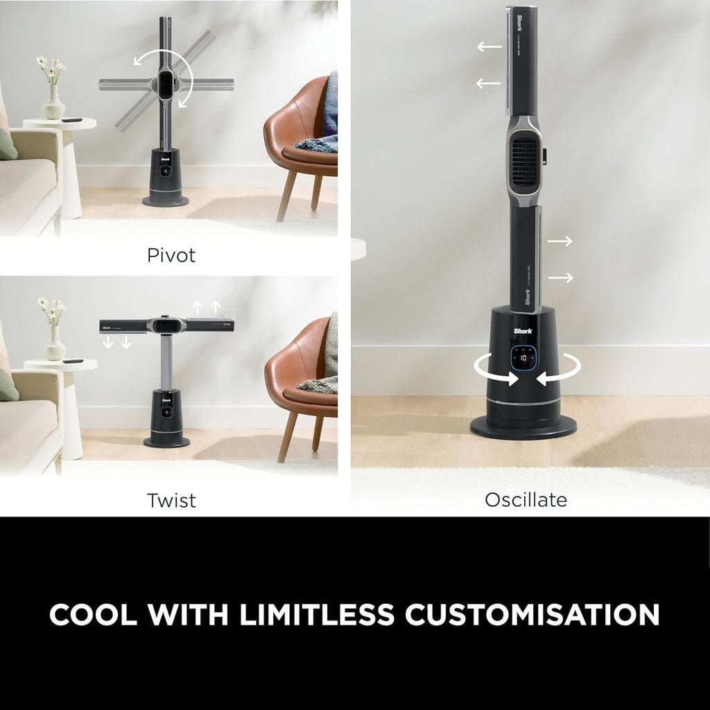 Shark TurboBlade Ventilator und Turmheizung, Cool + Wärme, flüglose Kühlung und schnelle Erwärmung mit Thermo IQ, Dual-Modi mit 180°-Oszillation, Fernbedienung, Kohle