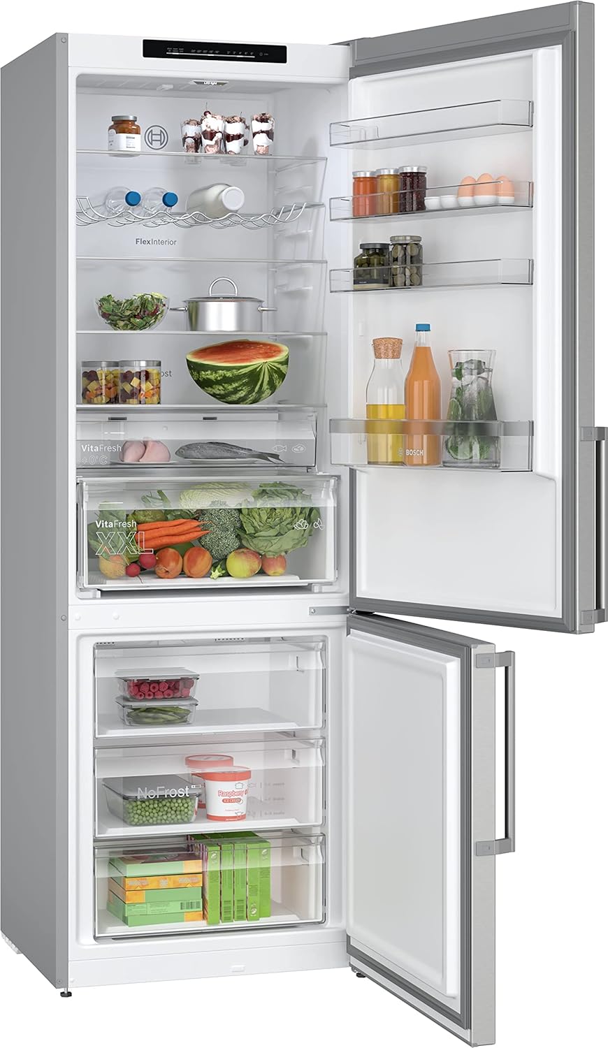 Bosch KGN49VICT Serie 4 Kühl-Gefrier-Kombination, 203 x 70 cm, 313 L Kühlen & 127 Gefrieren, VitaFresh XXL längere Frische, LED-Beleuchtung gleichmäßige Ausleuchtung