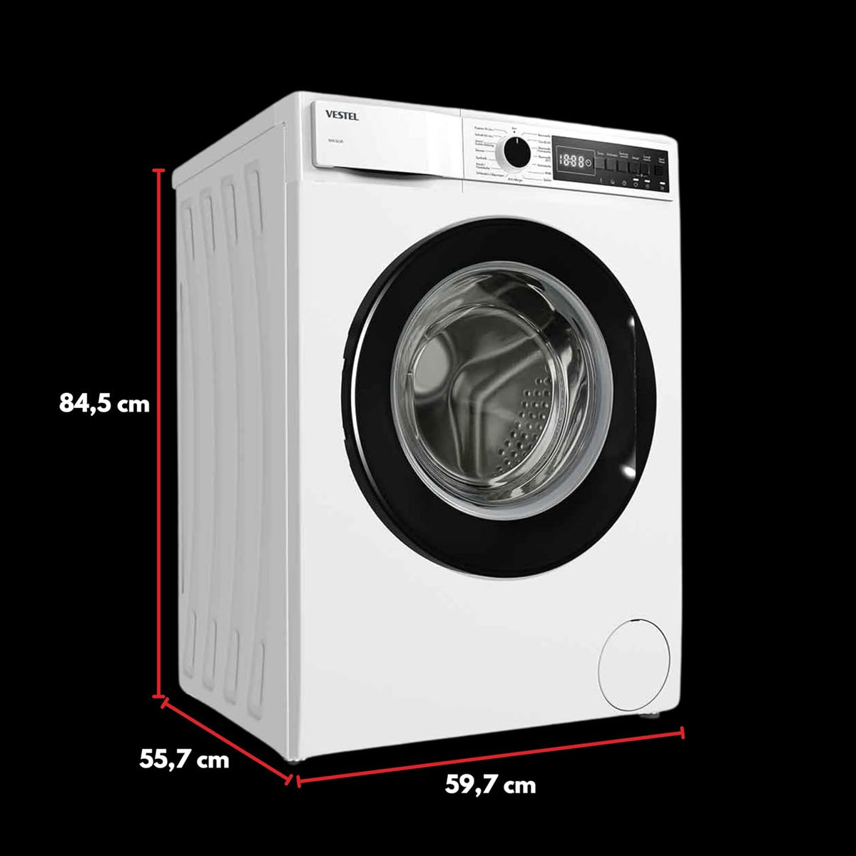 VESTEL WMI 86341 Waschmaschine 8 kg Frontlader – 1400 U/min, Energieeffizienzklasse A, Inverter-Motor, Dampffunktion, AquaStop, leise, freistehend, weiß
