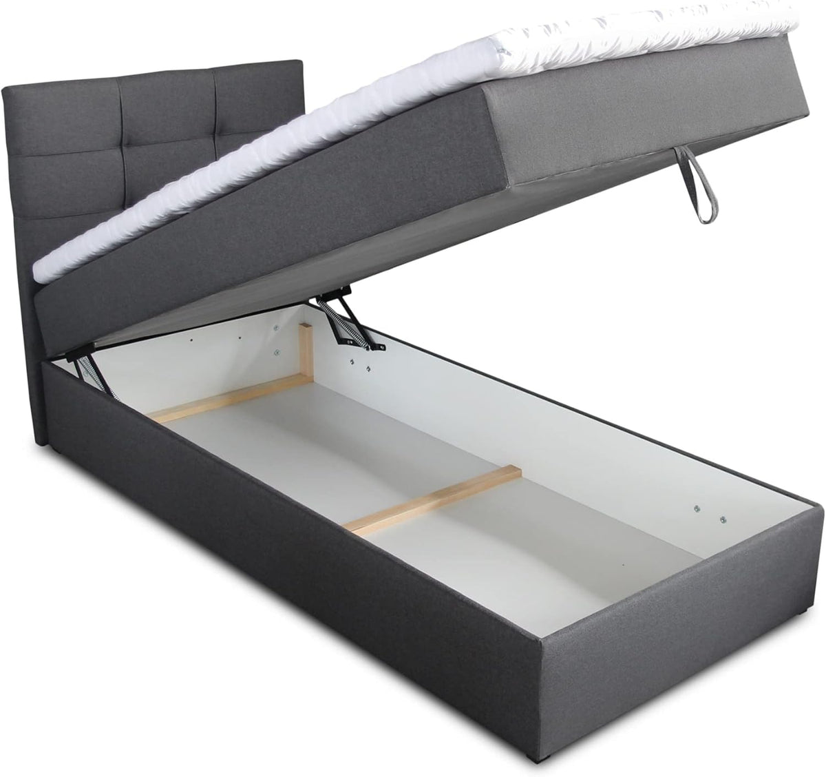 Sofnet Boxspringbett Best Mini mit Bettkasten und Matratzentopper - Einzelbett mit Bonell-Matratze und Topper, Polsterbett, Bett, Schlafzimmer (100 x 200 cm, Grau (Inari 91))