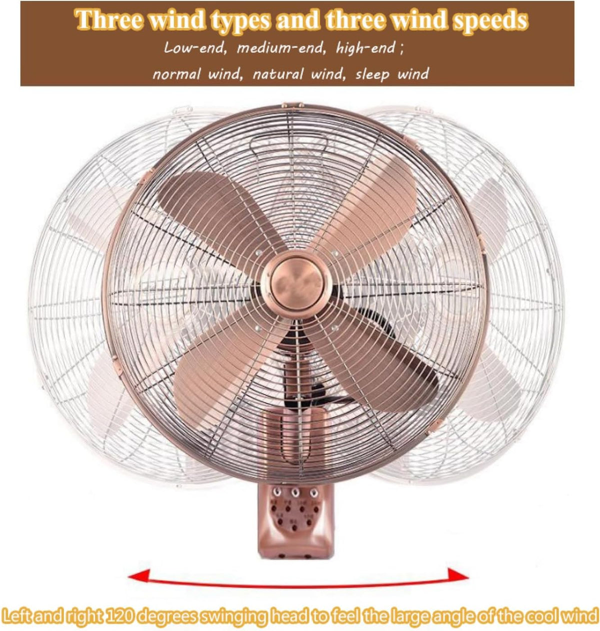 Generic Wandmontierter industrieller Retro-Ventilator mit 3 Geschwindigkeiten, mechanisch/Fernbedienung, links/rechts, oszillierender Kopf für gewerbliche und private Nutzung – Metallmaterial (45,7 cm