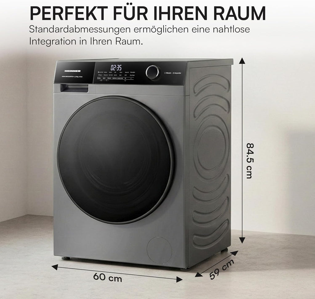HWM-HMK1014IVTA+++ – Waschmaschine 10 kg, 1400 U/min, Inverter-Motor, 15 Programme, Touch-Display, Energieeffizienzklasse A, Grau Titan, 5 Jahre Garantie (Anthrazit, 10 KG)