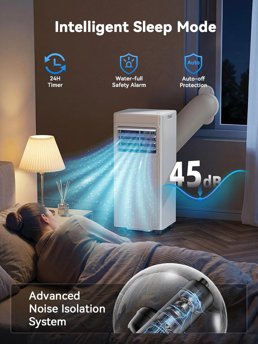 Mobiles Klimagerät 7000 BTU, 4-in-1 Mobile Klimaanlage mit Abluftschlauch & 4m Fensterabdichtung, Ohne Bohren (für Kipp- & Dachfenster), Kühlen & Entfeuchten für Räume bis 25m², Alpinweiß