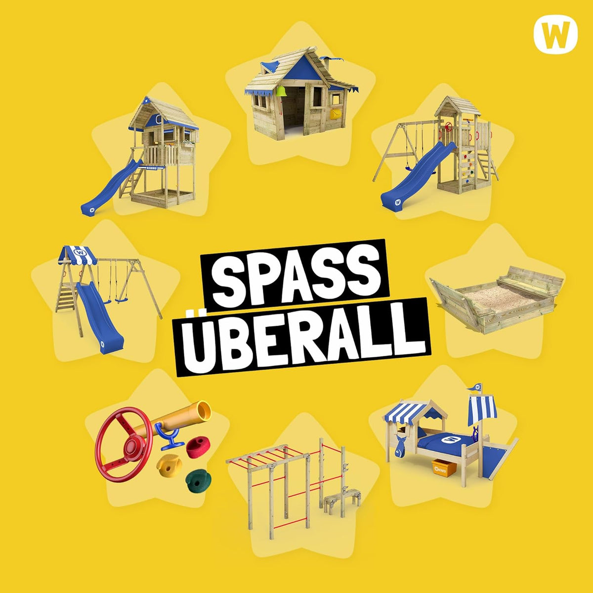 WICKEY Spielturm Klettergerüst Smart Camp mit Schaukel & grüner Rutsche, Outdoor Kinder Kletterturm mit Sandkasten, Leiter & Spiel-Zubehör für den Garten