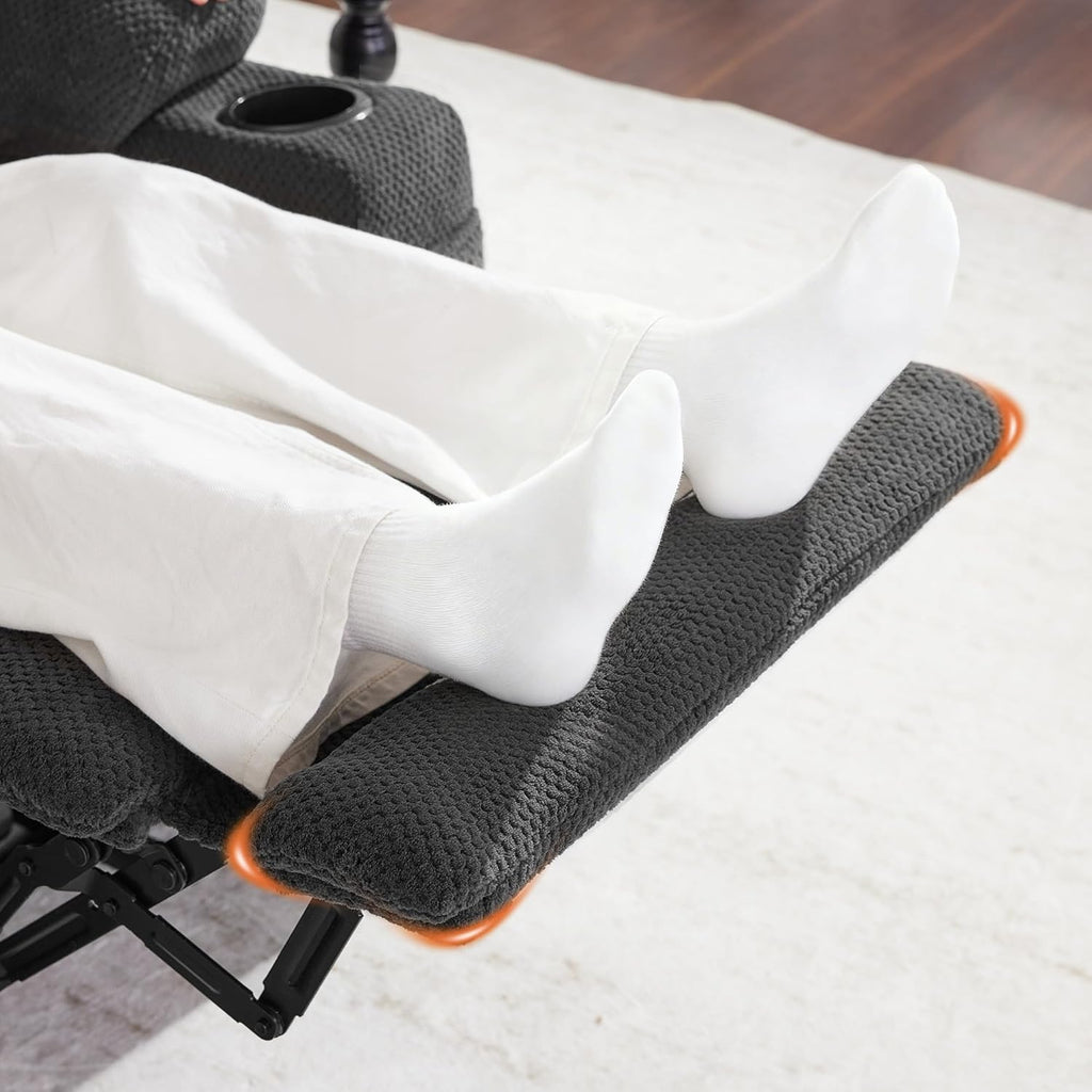 M MCombo Fernsehsessel elektrisch verstellbar, Relaxsessel mit Liegefunktion, TV Sessel mit Massage & Wärmefunktion, USB & Getränkehalter, 35D Vollschaum-Sitzkissen 7008 (Stoff, Dunkelgrau)
