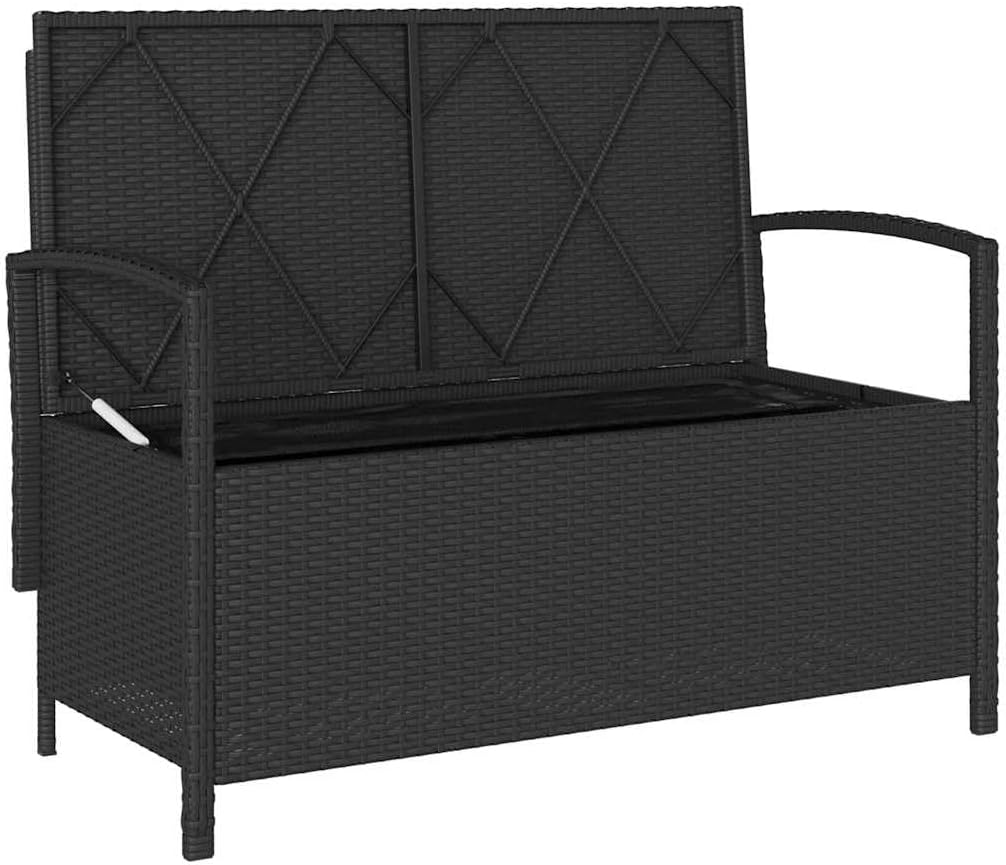 vidaXL Gartenbank mit Stauraum und Kissen Schwarz Poly Rattan, Gartenbank, Parkbank, Outdoor-Bank, Sitzbank, Terrassenbank, Außenbank, Gartenmöbel