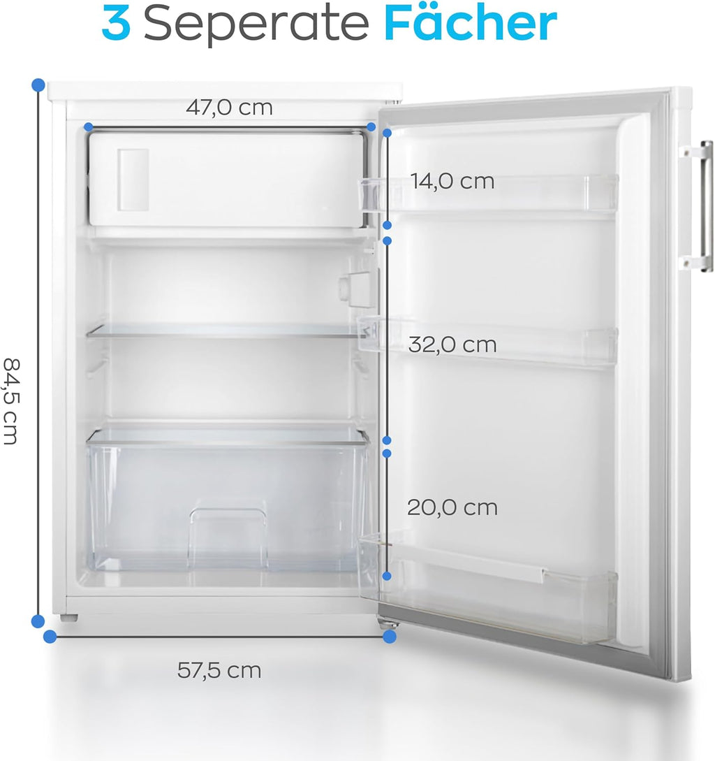 HEINRICHS Getränkekühlschrank 120L klein kompakt leise: 40db mit Gefrierfach( 13L) Mini-Bar; Tisch-Kühlschrank; Mini Kühlschrank mit Gefrierfach; perfekt geeignet für Büro Camping Garten Outdoor,weiß