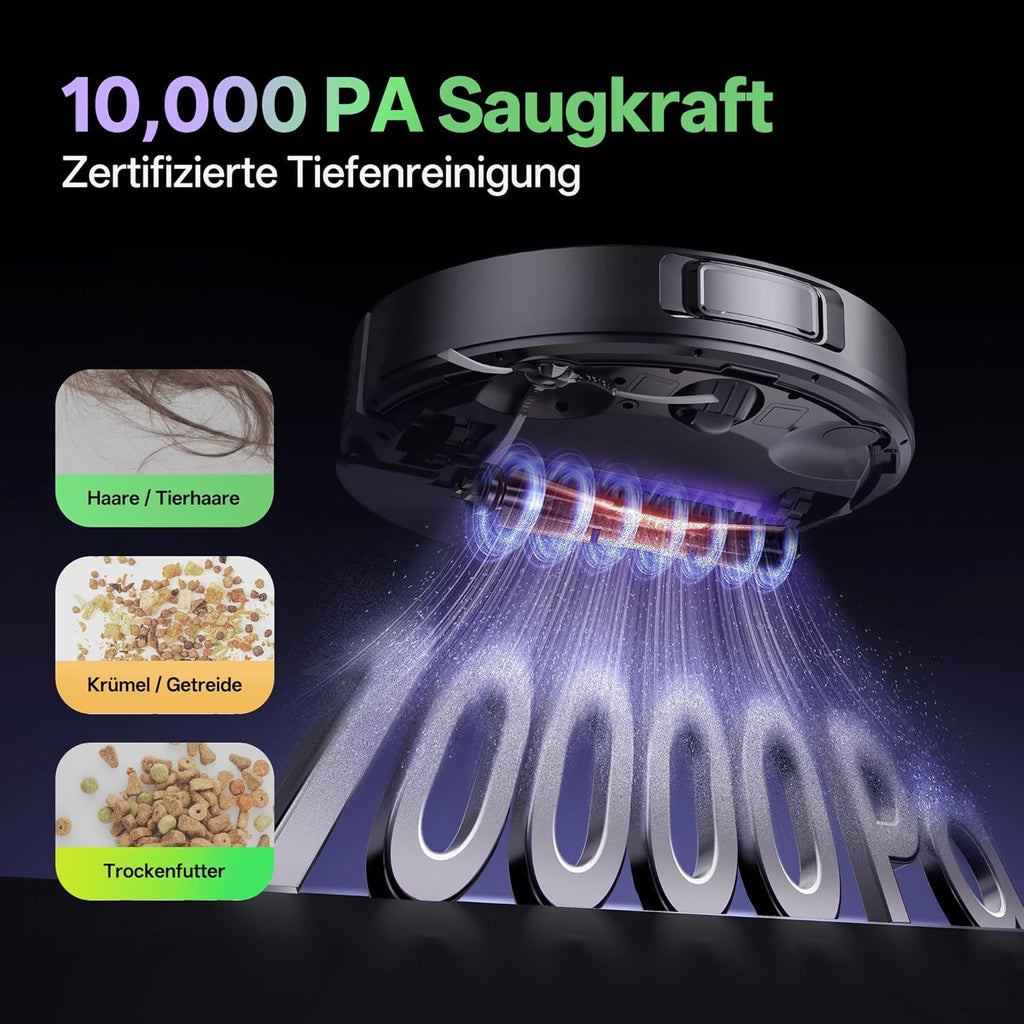 Vexilar W15 Saugroboter mit Wischfunktion, Beutelloser Multi-Zyklon-Absaugstation Staubsauger Roboter, 10000Pa, LiDAR Navigation, 3-in-1 Saug und Wischroboter, 180Min Max, App- & Sprachsteuerung