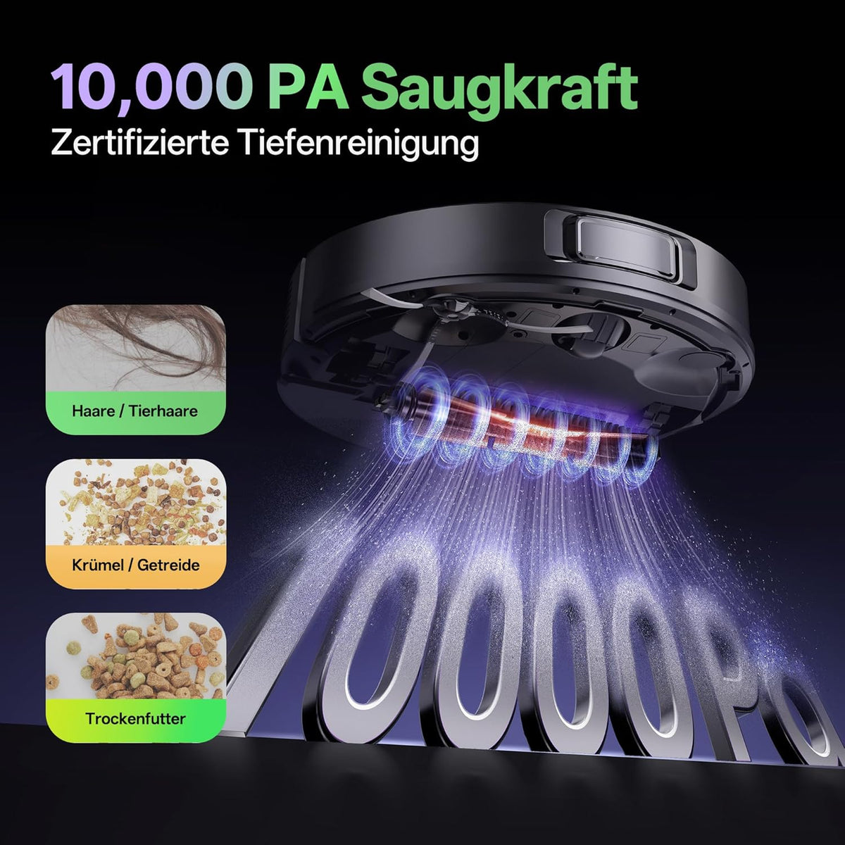Vexilar W15 Saugroboter mit Wischfunktion, Beutelloser Multi-Zyklon-Absaugstation Staubsauger Roboter, 10000Pa, LiDAR Navigation, 3-in-1 Saug und Wischroboter, 180Min Max, App- & Sprachsteuerung