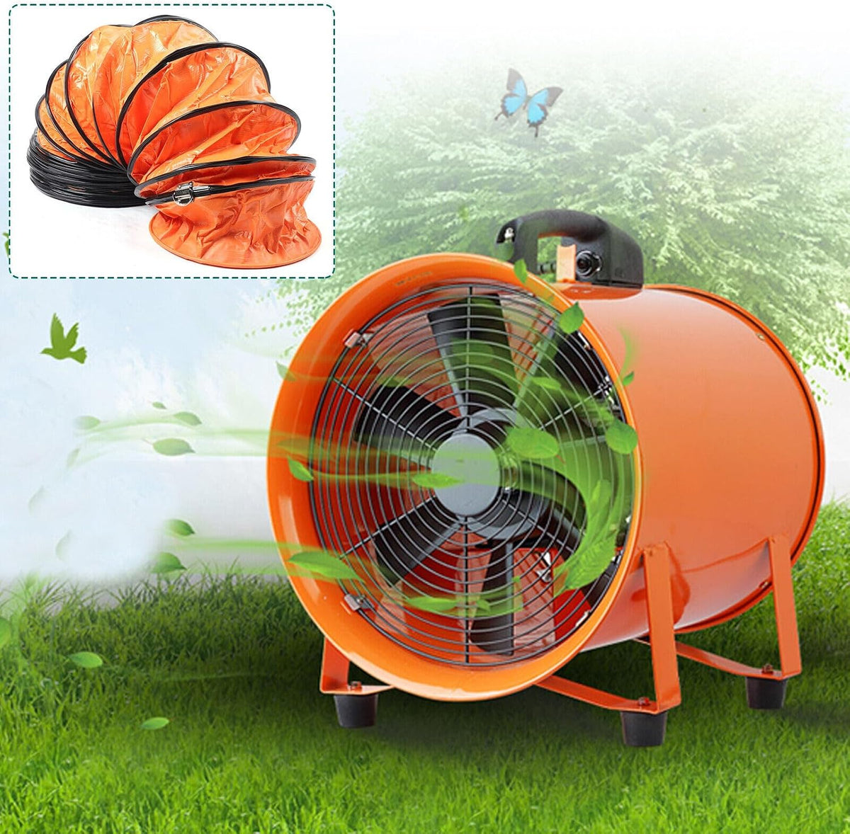 Industrieventilator Axialgebläse Ventilator Baugebläse mit 10m PVC-Schlauch Durchmesser 250mm Leistung 520W für Fabriken Tunnel Automobilherstellung Lagerhallen