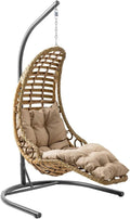 Hängesessel mit Gestell & Kissen Handgeflechtet Hängestuhl Rattan Hängematte Hängekorb Garten Balkonmöbel Hängeschaukel Bodrum (Hellbraun)