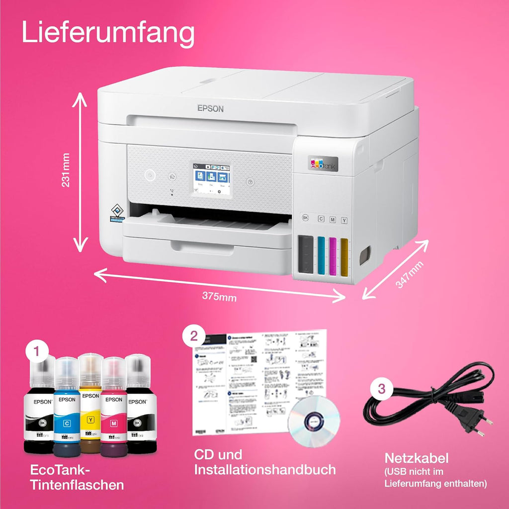EcoTank ET-4856 A4-Multifunktions-Wi-Fi-Tintentankdrucker, mit einem im Lieferumfang enthaltenen Vorrat an Tinten bis zu 3 Jahren