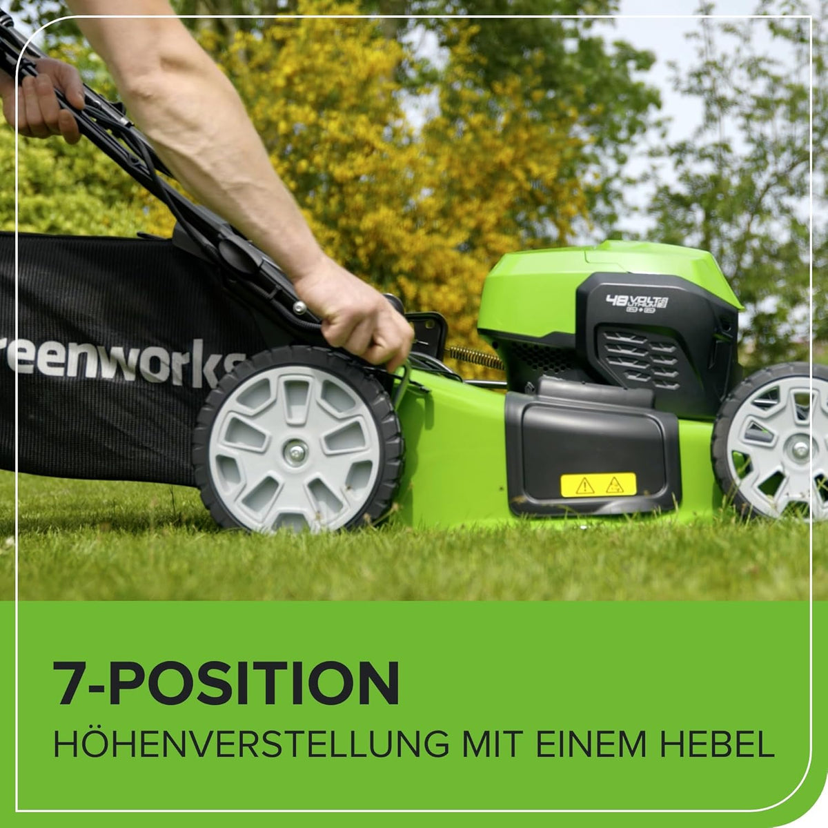 Greenworks Selbstfahrender Akku Rasenmäher 48V (24V x 2) bis zu 480m2, 46cm Schnittbreite, 55L Sack Rasenmäher Elektro Plus Zwei 4Ah-Akkus und Doppelladegerät,3 Jahre Garantie,GD24X2LM46SPK4X