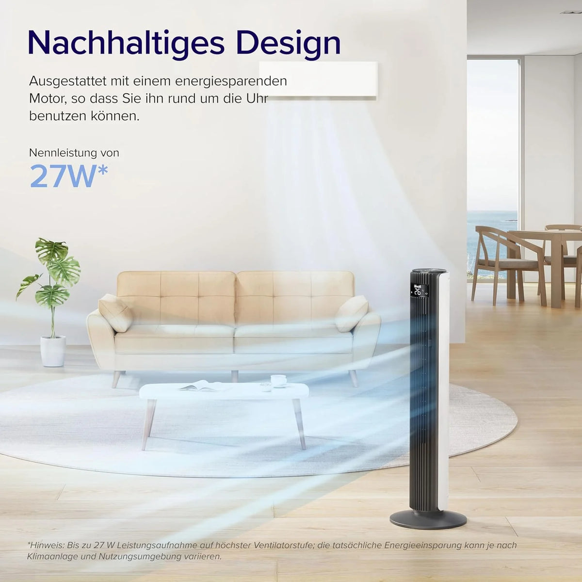 Levoit LTF-F422-WEU Turmventilator 107,6 cm – 12 Stufen, 4 Modi, 25 dB, 90° Oszillation, Perlenweiß