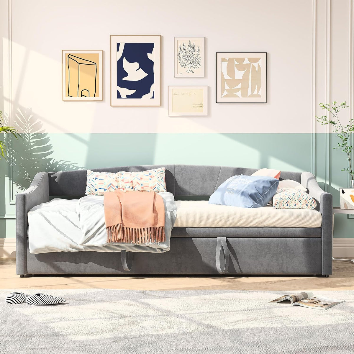 Schlafsofa 90/180 x 200 cm,Schlafsofa mit Bettkasten,Tagesbett Ausziehbar,Schlafcouch Ausziehbar Schlafsofa 200 cm Breit Bett Ausziehbar Zum Doppelbett,ohne Matratze (Grau-A, 90/180 x 200 cm)