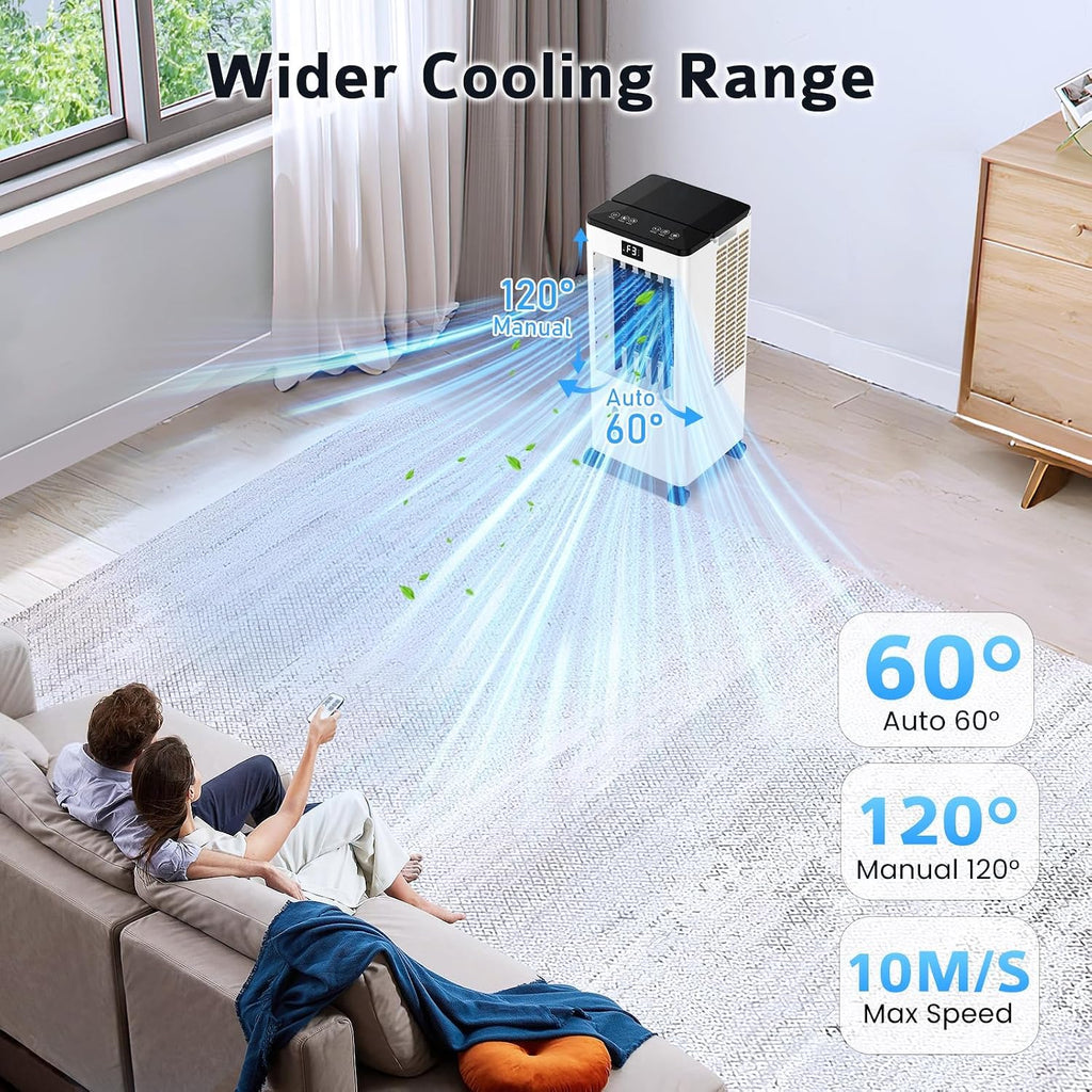 Klimaanlage Mobil Ohne Abluftschlauch, Verdunstungskühler Großer Wassertank 60W, Leiser Turmventilator Schlafmodus, 4 Modi 3 Geschwindigkeiten 1-12h Timer 60/120° Oszillierend Fernbedienung 4 Kühlakku