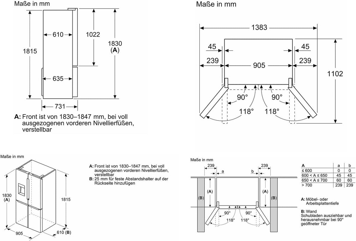 Bosch KFI96APEA, Serie 6, Smarter French Door Kühlschrank, 183 x 90,5 cm, 375 L Kühlen + 199 L Gefrieren, noFrost, Eis- und Wasserspender, Big Box, VitaFresh XXL 0º, AntiFingerprint, Gebürsteter Stahl