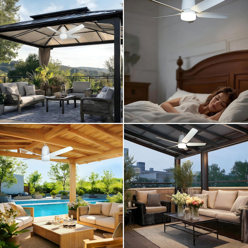 SHUNLEE Deckenventilator Outdoor mit Beleuchtung 80CM, Deckenventilator Indoor/Outdoor mit Stecker, Fernbedienung und Leise, Mobiler Ventilator Lampe für Terrasse, Ceiling, Pavillon, Wohnzimmer (80CM)